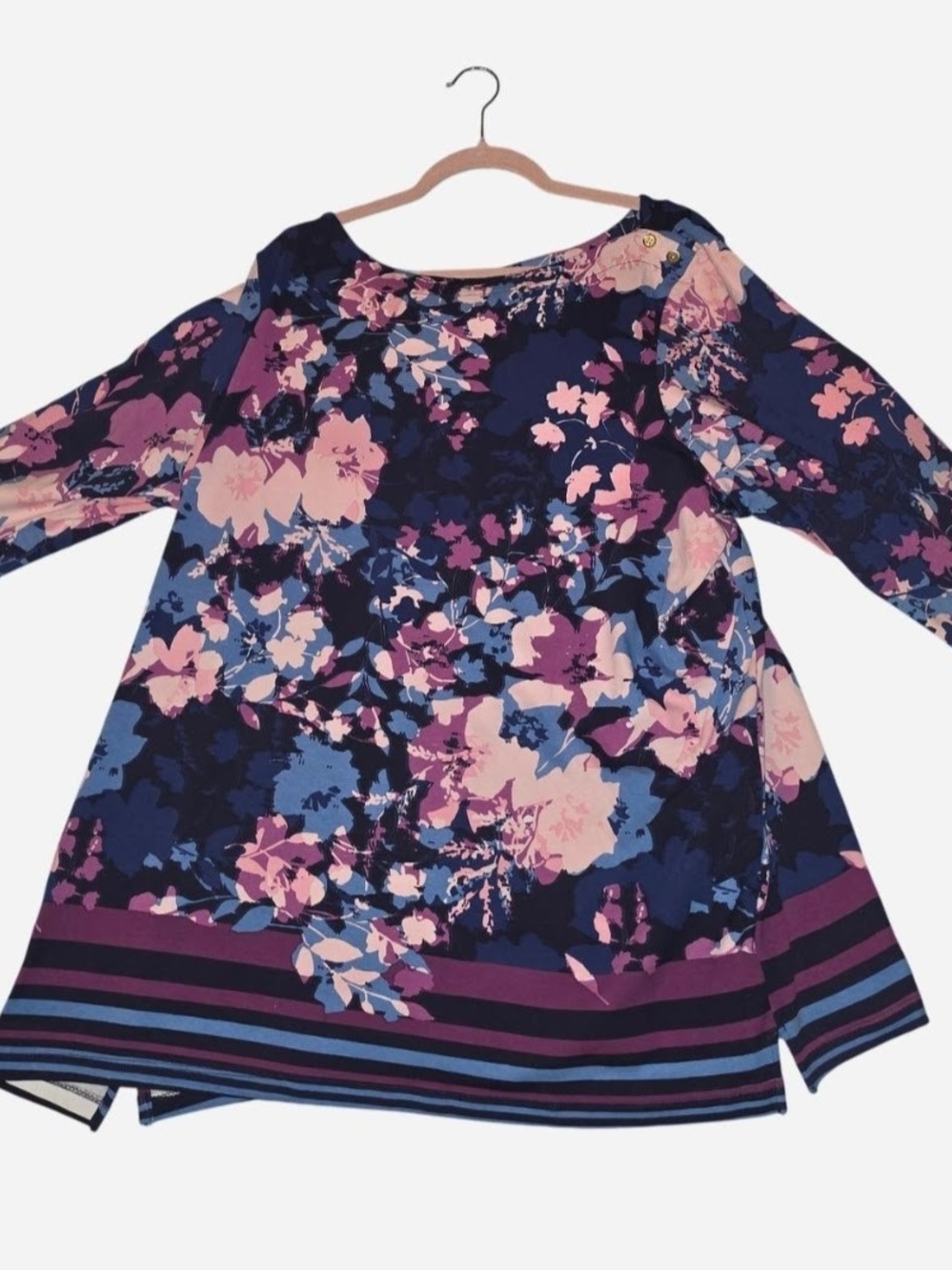 Jessica London Navy Floral Tunic with Pink and Purple Accents